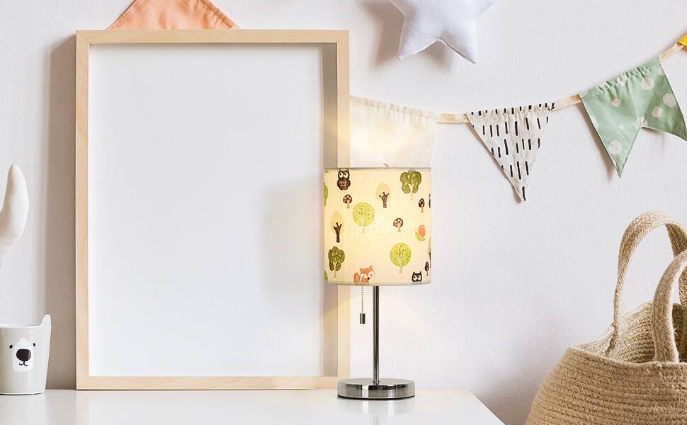 Alt View 2. Oumilen - Owl Tree Pattern Fabric Shade Table Lamp with Chrome Base.