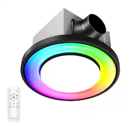 Akicon - RGB4 Decorative 110 CFM 1.5 Sone Ceiling Bathroom Exhaust Fan with Dimmable and RGB Light, Remote, Round - Black