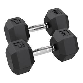 Power Systems - 30 lb Rubber Hex Dumbbells, Pair of Dumbbells w/Ergonomic Grip & Hexagonal Dead Design - Black