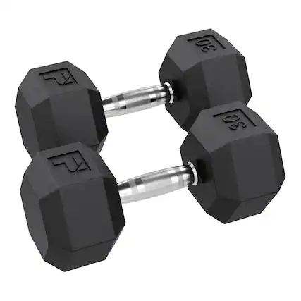 Front. Power Systems - 30 lb Rubber Hex Dumbbells, Pair of Dumbbells w/Ergonomic Grip & Hexagonal Dead Design - Black.
