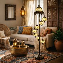 FC Design - 65"H Antique Bronze Base Spiral Turkish Lamp w/ 7 Hanging Bulbs