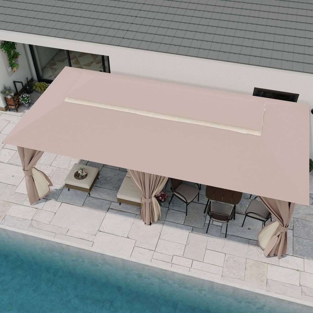 Left. Yardgrace - 10x20 FT Outdoor Heavy Duty Metal Frame Gazebo Double Roof Mosquito Net Privacy Screen Patio Backyard Garden - Khaki.