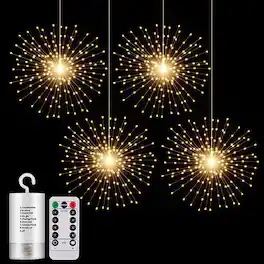 RTMB - 4-Pack Starburst Sphere Lights, 200 LEDs, Copper Wire, Battery Operated - Color: 4 pcs Warm White Item Package Quantity: 1