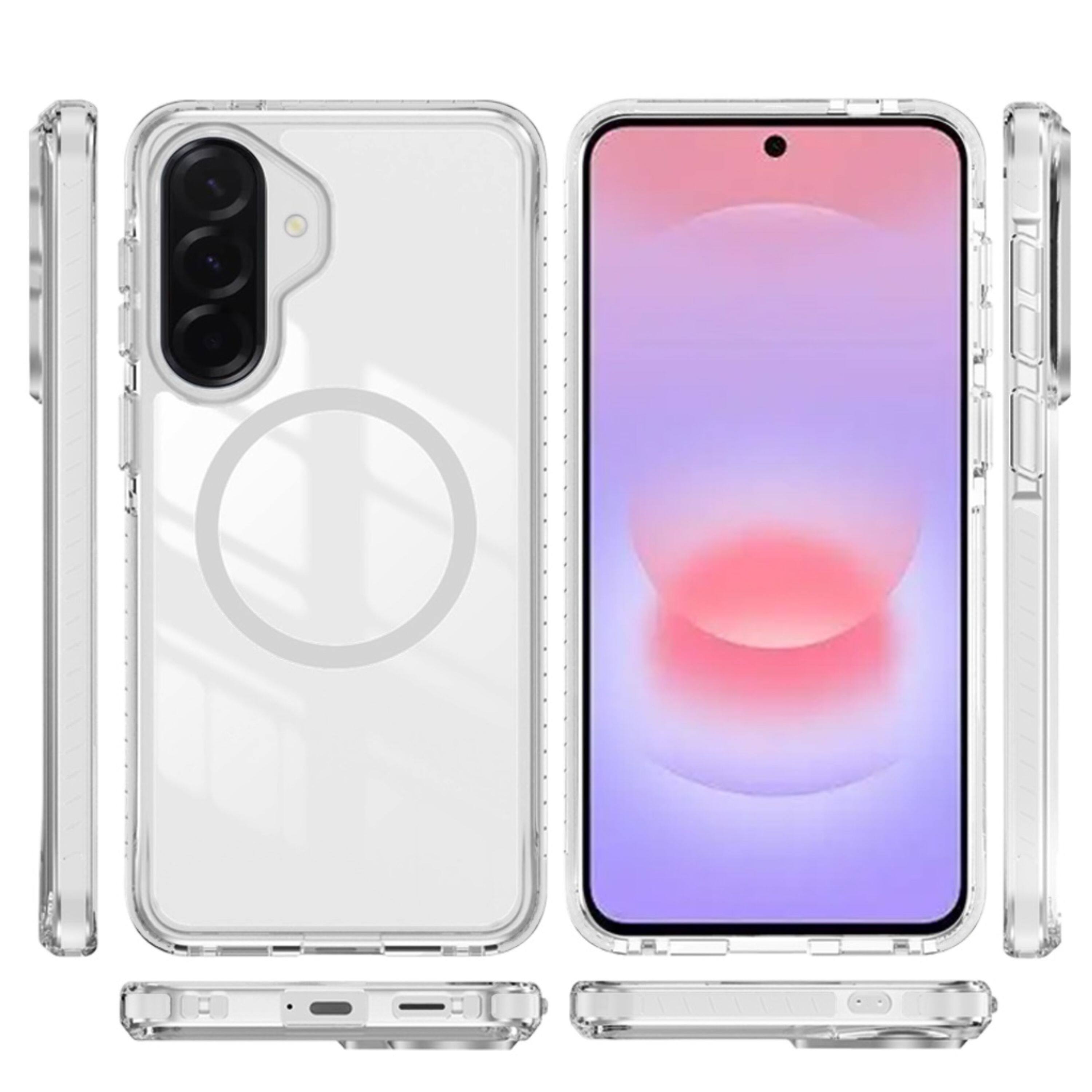 Left. Kitcheniva - Stylish Magnetic Circle Case With Colored Edge Trim And Tempered Glass For Samsung Galaxy A37 White - White.