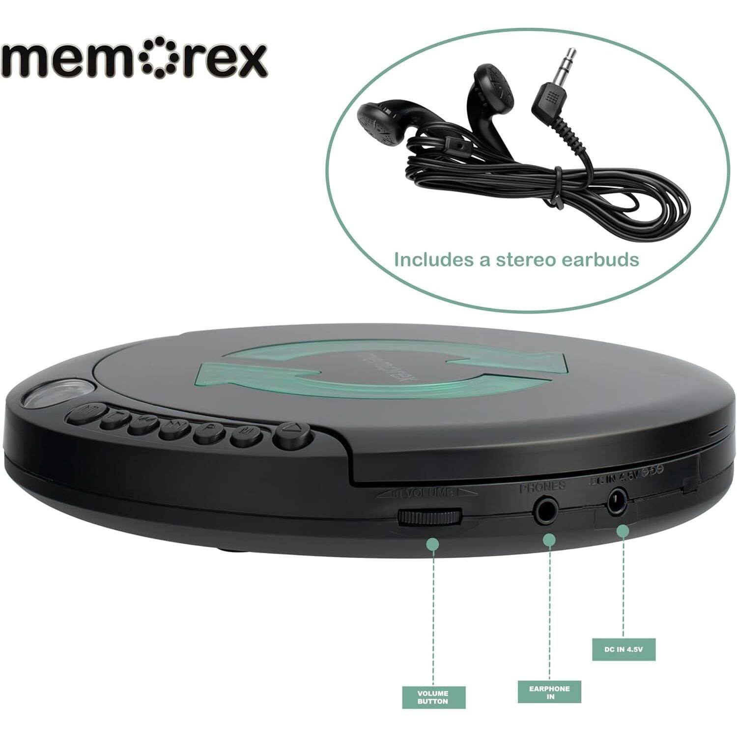 mem:rex

Includes a stereo earbuds

TEVOI UMB 959

FLIM

M

PRONES

DC IN 4.5V

VOLUME BUTTON

EARPHONE IN