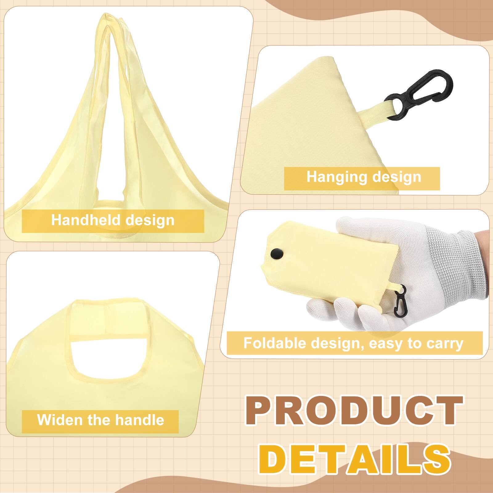 Hanging design  
Handheld design  
Foldable design, easy to carry  
Widen the handle  

PRODUCT DETAILS