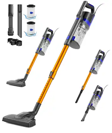 Front. COQOOL - Corded Vacuum Cleaner, 800ML Dustbin, Double Handle, Upright Design for Hard Floors - Gold.