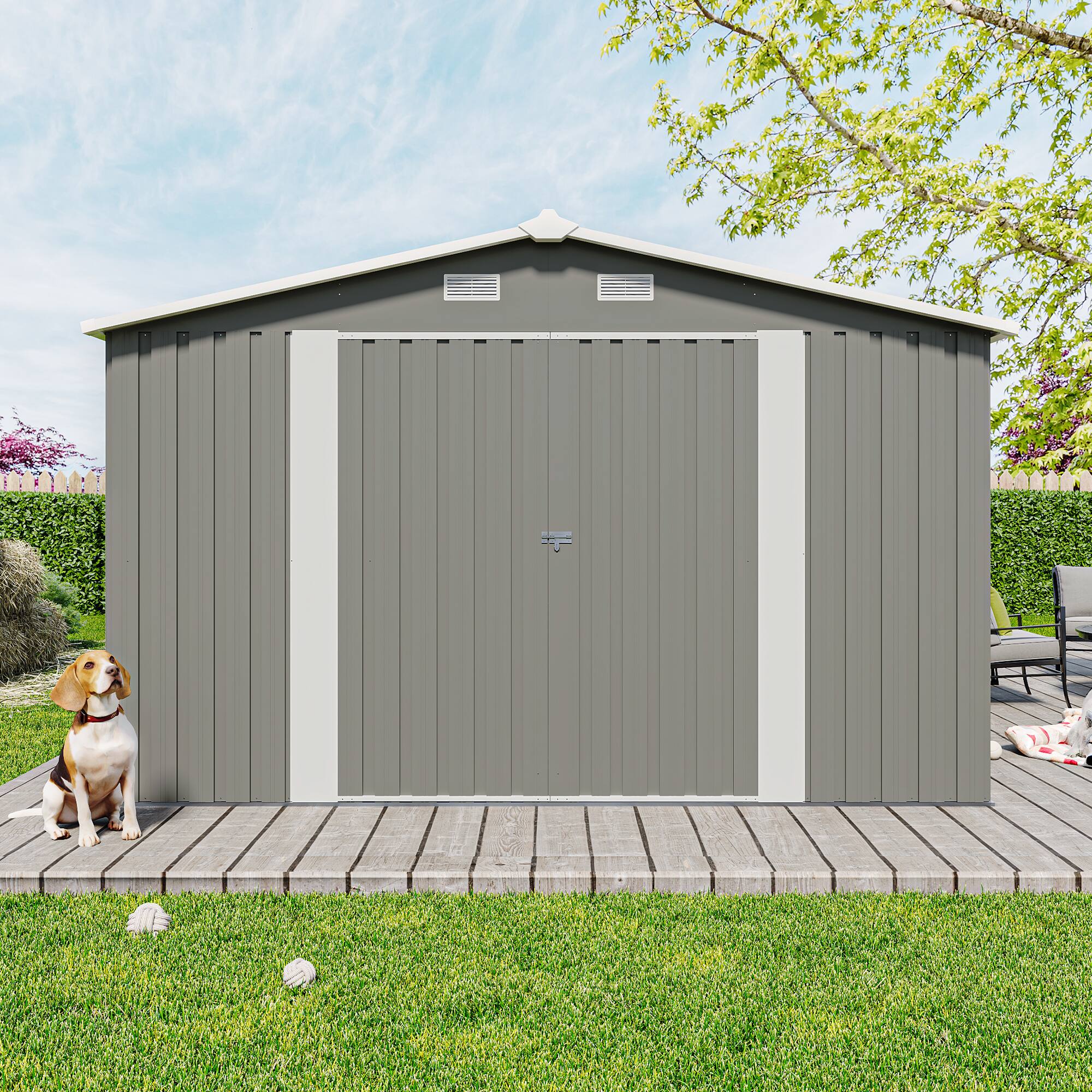 Alt View 1. Anysun - Metal Storage Shed with 3 Lockable Doors & 4 Air Vents, Heavy-Duty Outdoor Garden Tool Shed for Backyard - Light Gray.