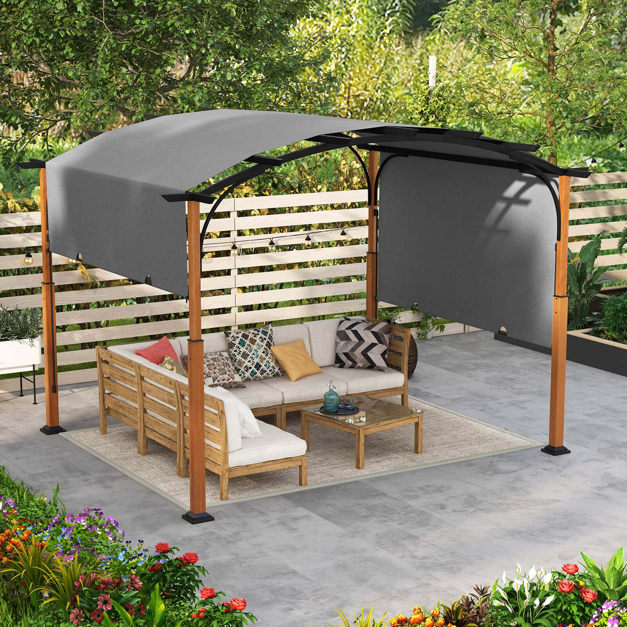 Alt View 1. Costway - Costway 10 x 12 FT Outdoor Retractable Pergola with Retractable Canopy Wood Looking Posts - Gray.