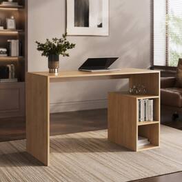 RYHNUYNE - 47.2 in Natural Writing Desk, Four Shelves, Compact Home Office and Study Workstation, 47.2x20.5x29.8 inches - Oak
