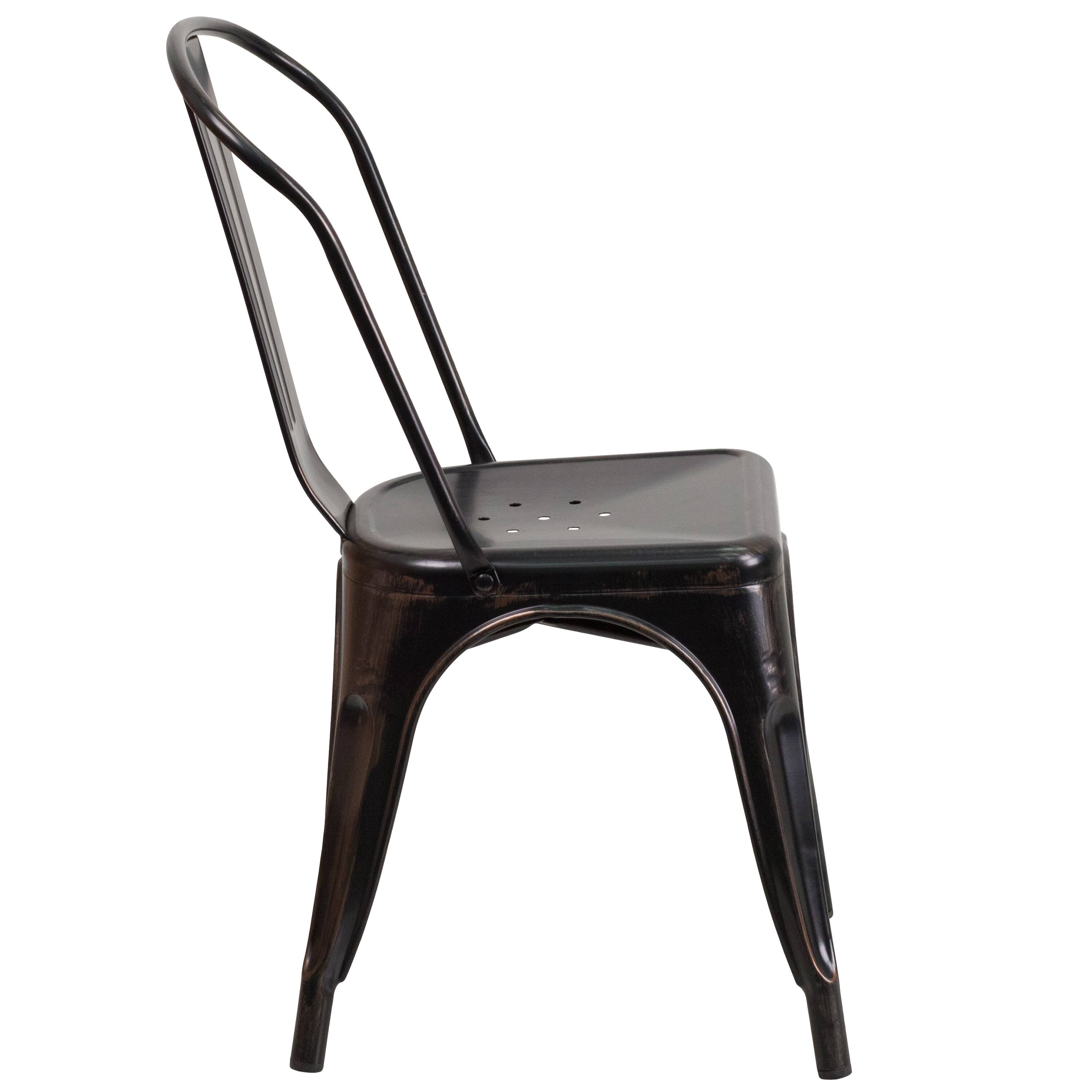 Alt View 6. Emma + Oliver - Commercial Grade Colorful Metal Indoor-Outdoor Stackable Dining Chair - Black-Antique Gold.