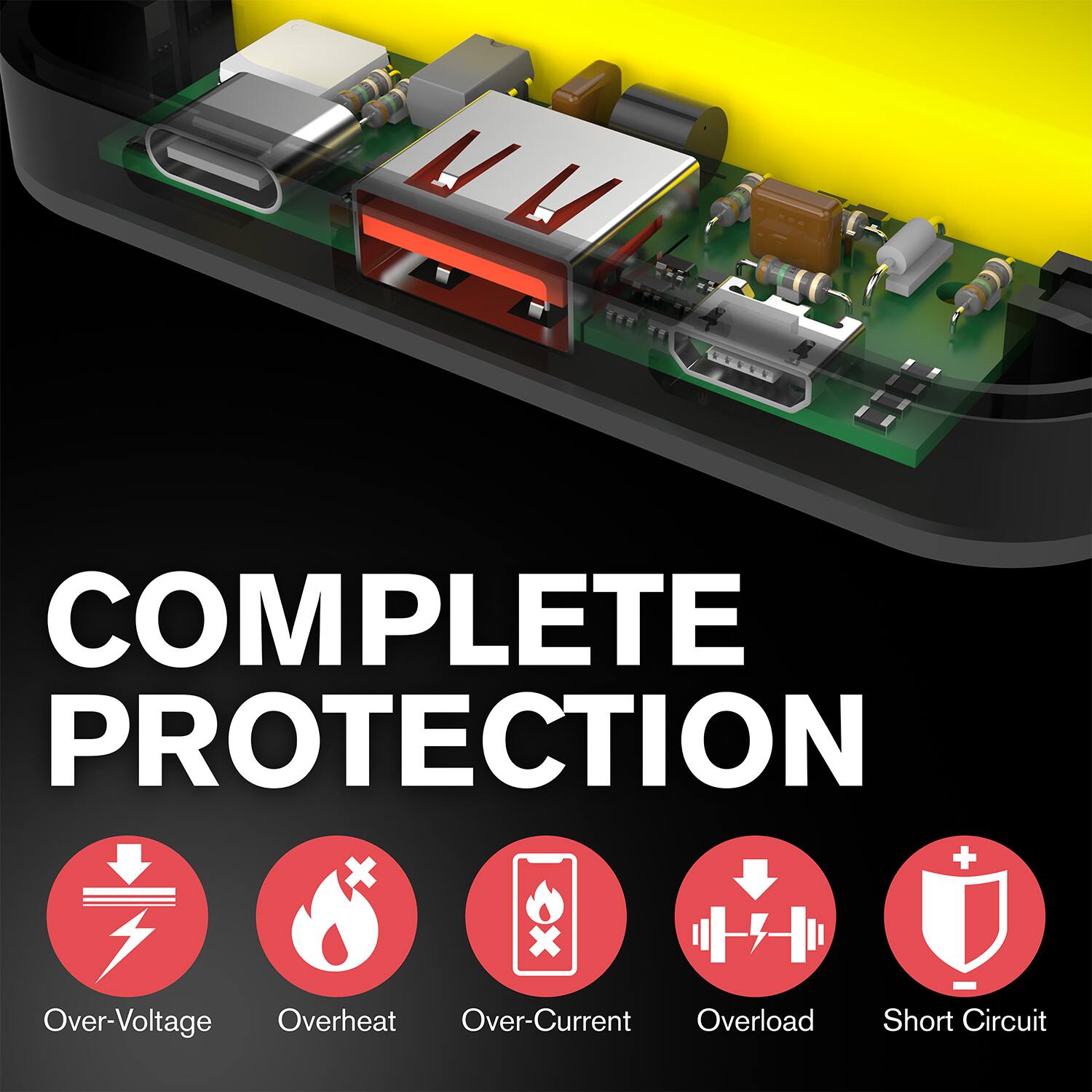 COMPLETE PROTECTION: Over-Voltage, Overheat, Over-Current, Overload, Short Circuit