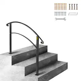 VEVOR - Handrails for Outdoor Steps, Fit 1 or 3 Steps Outdoor Stair Railing, Wrought Iron Handrail - Black