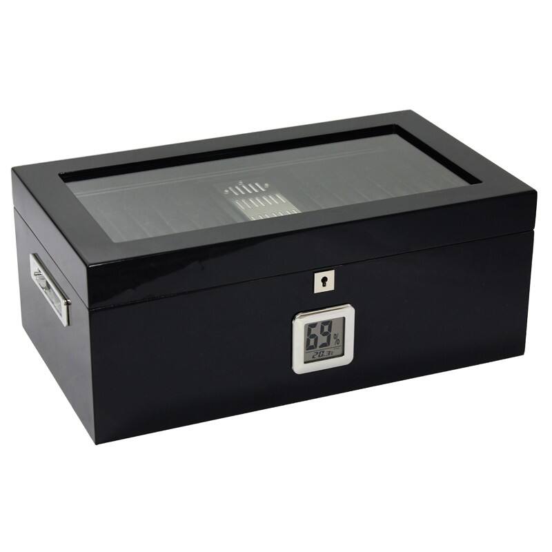 Angle. Prestige - THE Raven Cigar Humidors - Full Black Lacquer Finish .