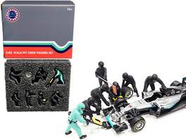 Formula One F1 Pit Crew 7 Figurine Set Team Black for 1/43 Scale Models by American Diorama - Multi