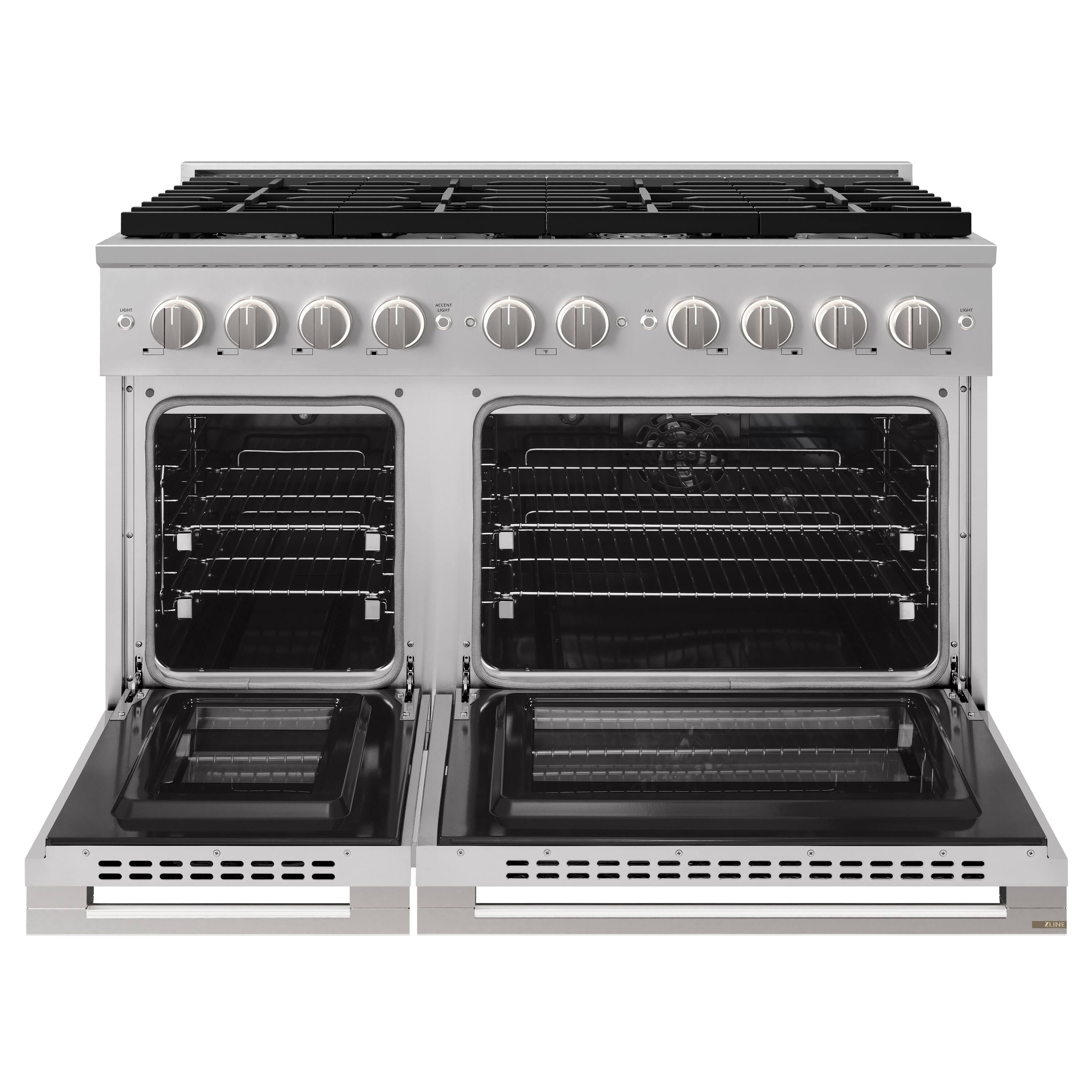 Angle. ZLINE - 48 in. 6.7 cu. ft. Marino Dual Fuel Freestanding Range with 8 Burner Gas Cooktop and Dual Ovens in Stainless Steel - Stainless Steel.