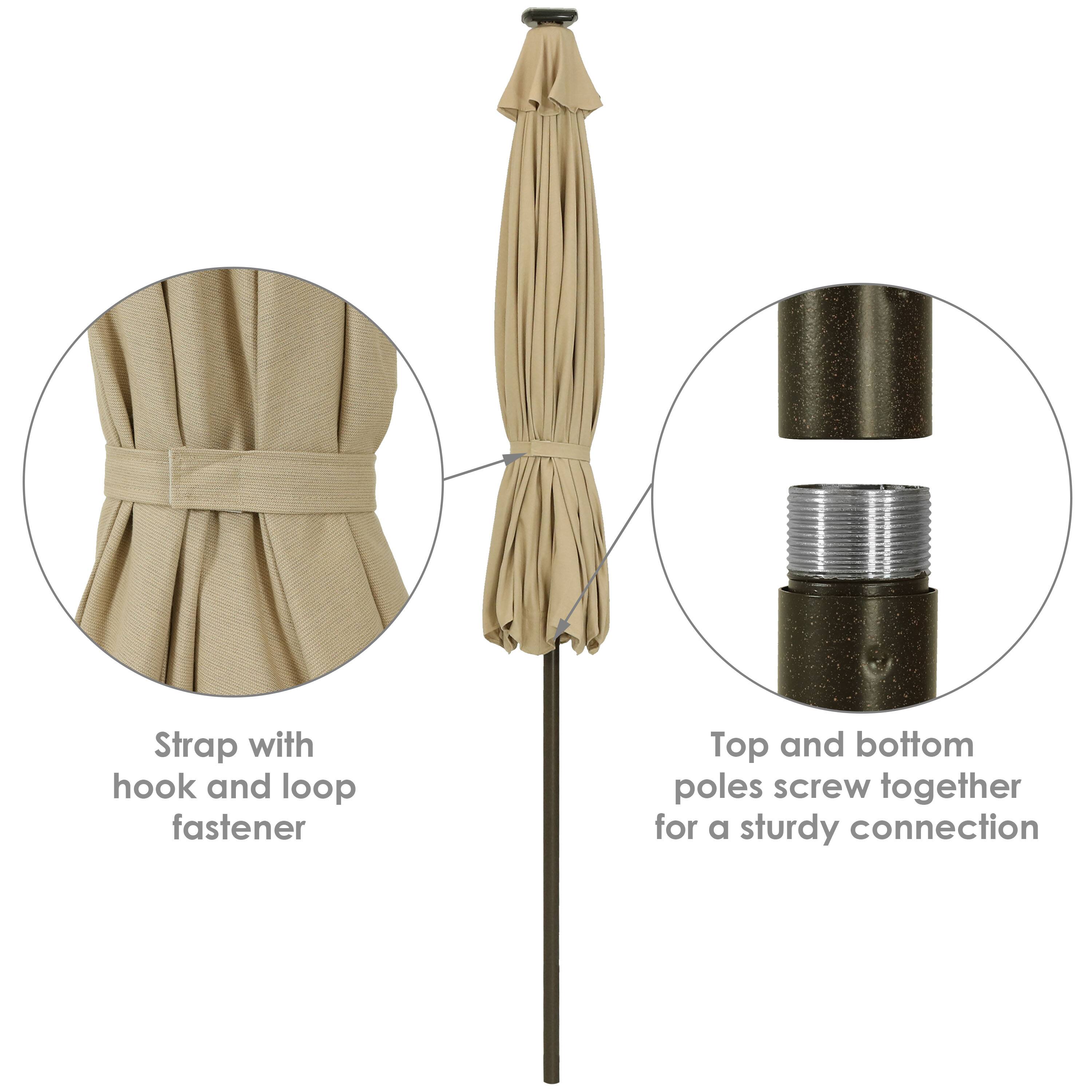 Strap with hook and loop fastener

Top and bottom poles screw together for a sturdy connection