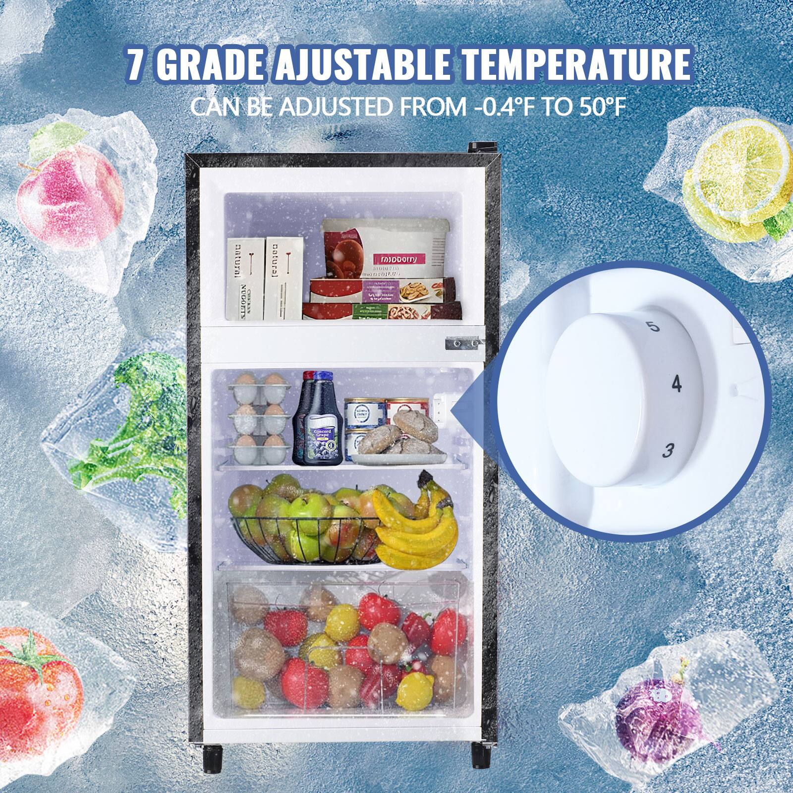 7 GRADE AJUSTABLE TEMPERATURE CAN BE ADJUSTED FROM -0.4F TO 50F