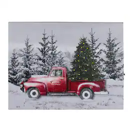 Northlight - Lighted Christmas Tree in a Red Truck Canvas Art - 8" - Green