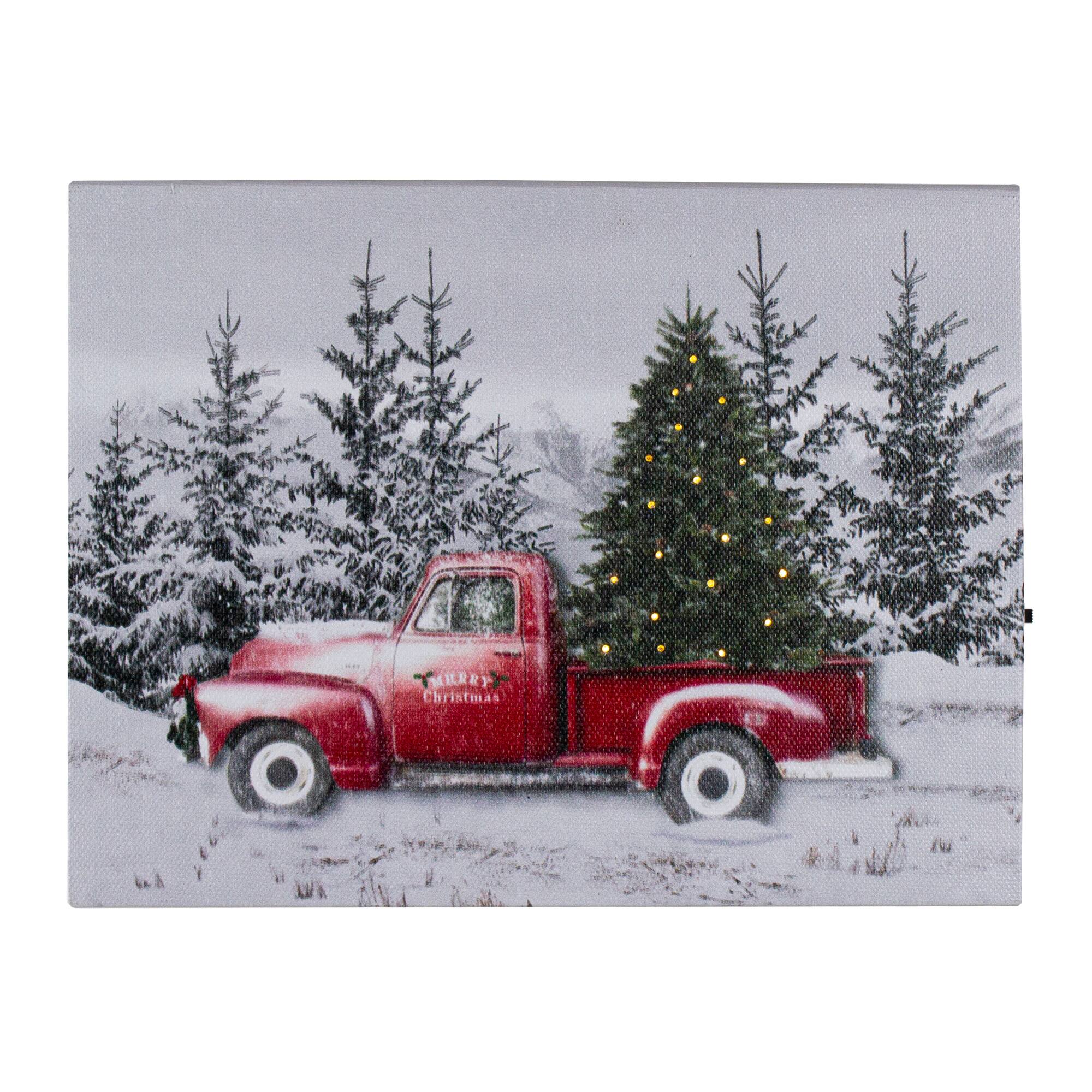 Northlight - Lighted Christmas Tree in a Red Truck Canvas Art - 8" - Green
