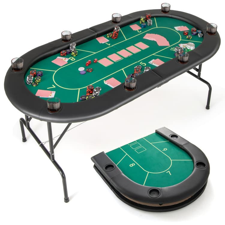 SlickBlue - Foldable Poker Table with 8 Cup Holders for Cards, Casino, and Game Nights - Green