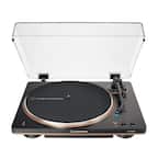 Audiotechnica 2-BE.EO is a turntable with a black platter and a white case.