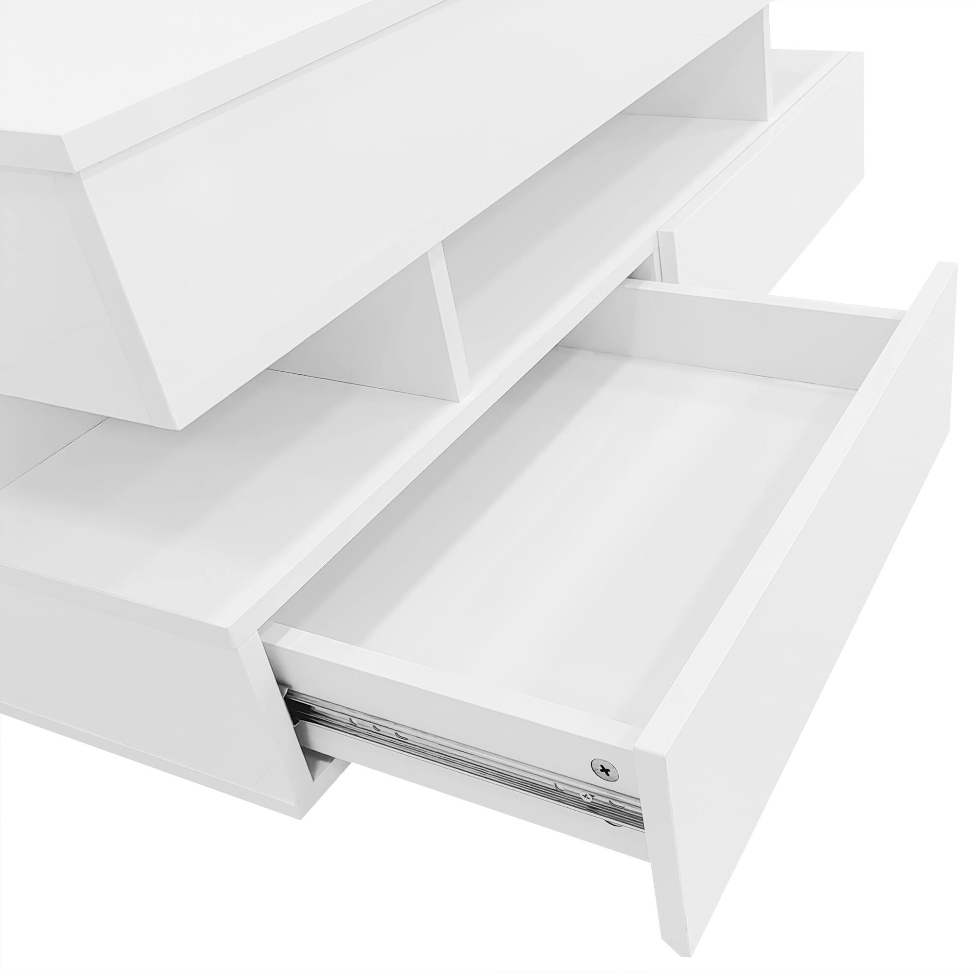 Alt View 2. Bestier - Lift Top Coffee Table with Storage, Modern LED Lighted Coffee Table with 2 Drawers and Open Shelf for Living Room - White.