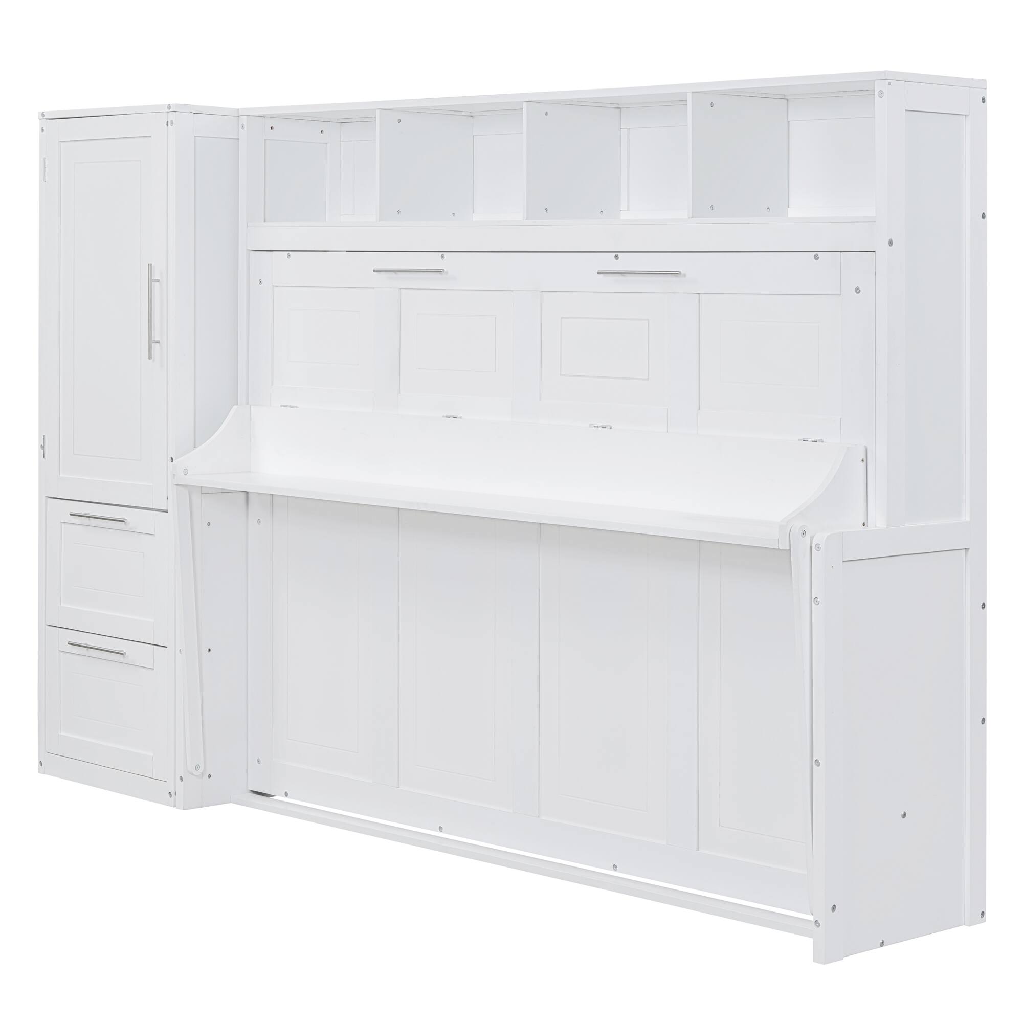 Alt View 1. Tiramisubest - Full Size White Murphy Bed Wall Bed with Closet & Drawers, MDF+LVL, 108x58x72", 292 lbs - White.