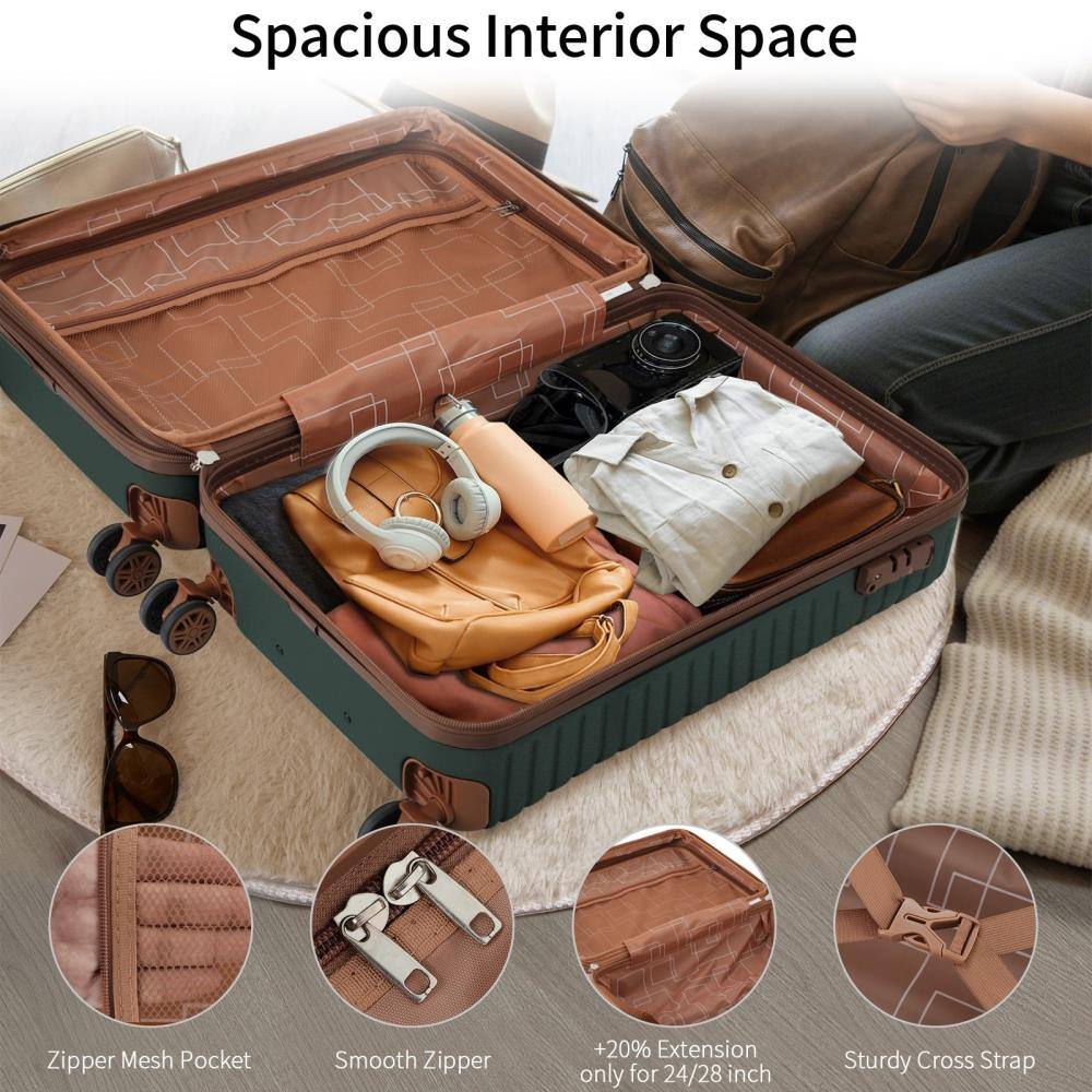 Spacious Interior Space

- Zipper Mesh Pocket
- Smooth Zipper
- +20% Extension only for 24/28 inch
- Sturdy Cross Strap