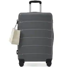 BreeBe - 24 Inch Hardshell ABS Checked Luggage, Durable Expandable Travel Suitcase with Spinner Wheels, TSA Lock - Gray