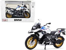 BMW R1250 GS Stripes 1/12 Diecast Motorcycle Model by Maisto - White with Blue and Red