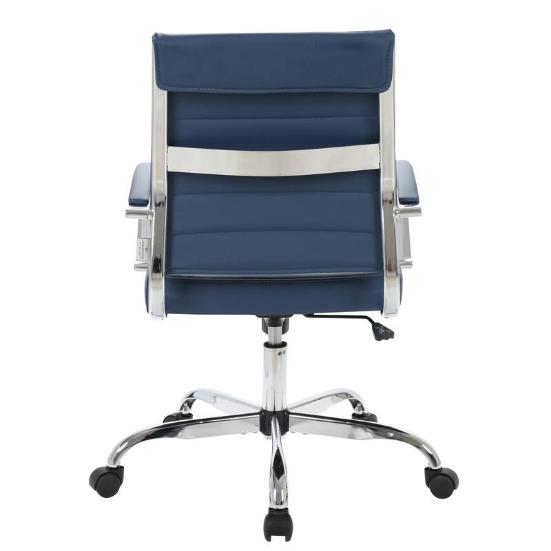 Alt View 6. LeisureMod - Benmar Modern Leather Office Desk Chair with Ribbed Seat Design and Steel Frame Computer Chair - Navy Blue.