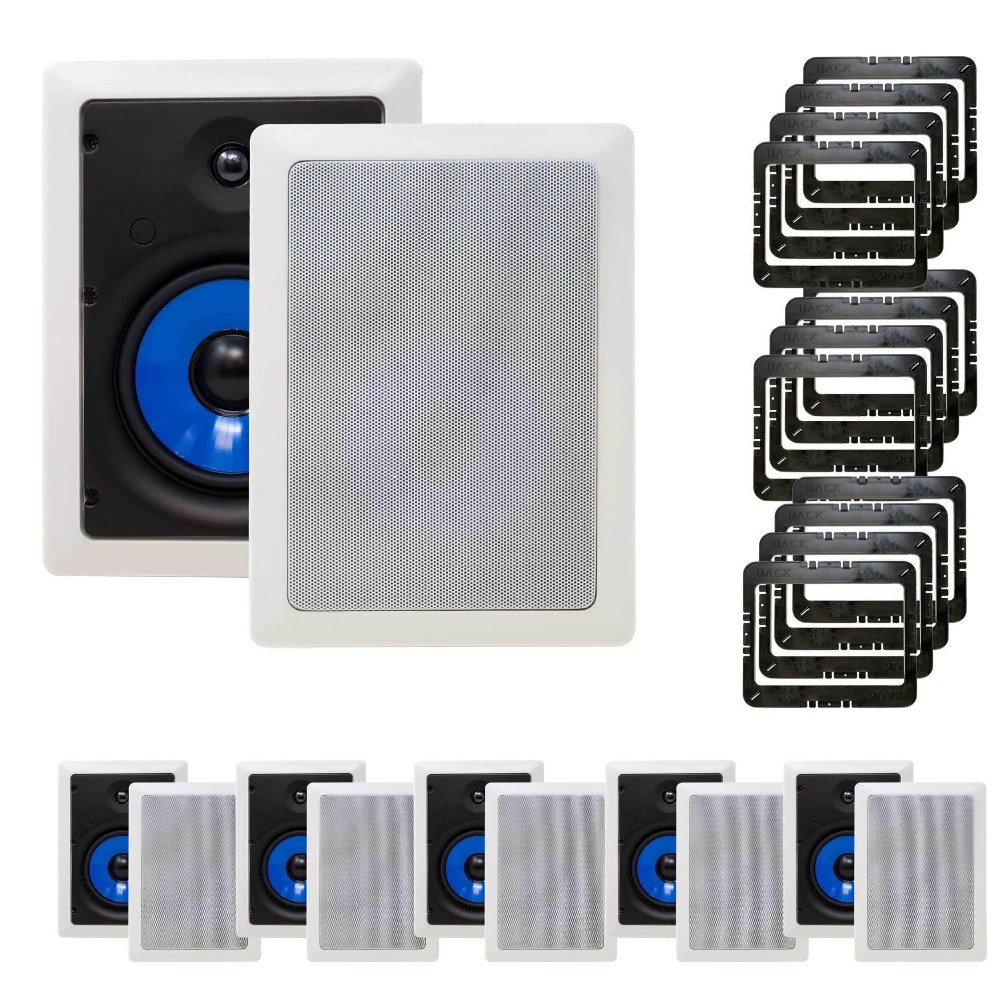 Legrand - HT5651 5000 Series 6.5" In-Wall Speakers Case Pack 6 Pair 12 Speakers total with In Wall Mounting Brackets - Black/Gray