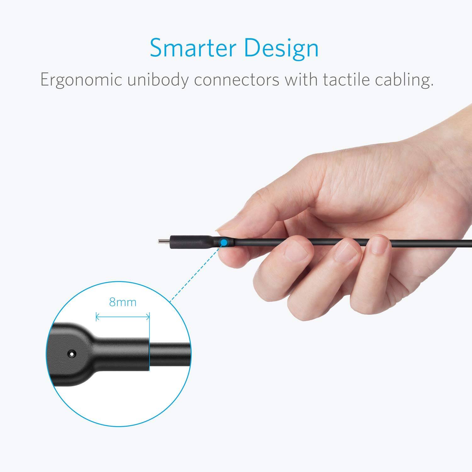 Smarter Design  
Ergonomic unibody connectors with tactile cabling.  
8mm