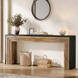 Tribesigns - 70.9-Inch Long Console Table, Farmhouse Narrow Wooden Sofa Table Behind The Couch for Living Room, Entryway, Hallway, Fo - Black + Brown