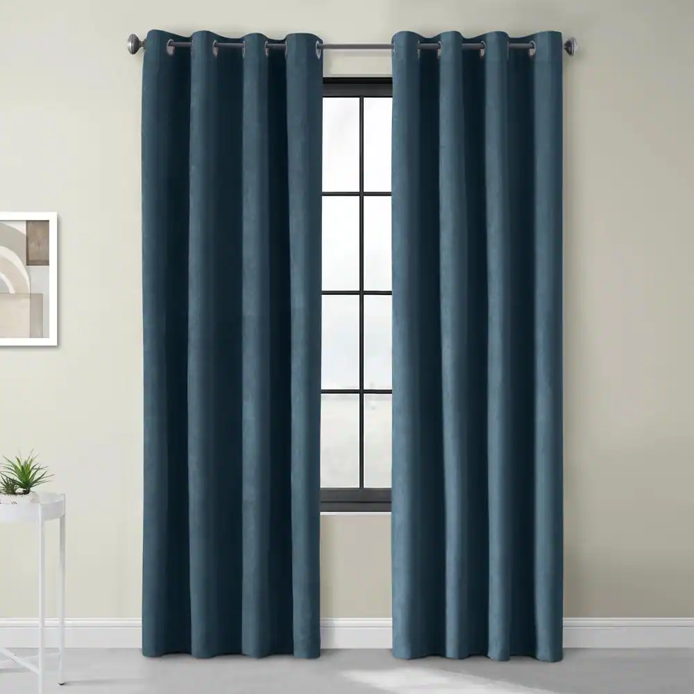 Angle. Commonwealth Home Fashions - Thermaplus Navar Faux Suede Textured Blackout Window Treatment Grommet Curtain Panel 54" x 63" Navy - Navy.