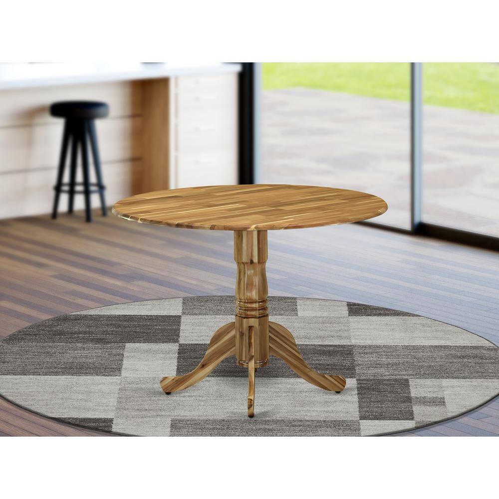 Angle. East West Furniture - East West Furniture DLT-ANA-TP Dublin Modern Dining Table, a Round Kitchen Table with Dropleaf & Pedestal Base, Natural - Brown.