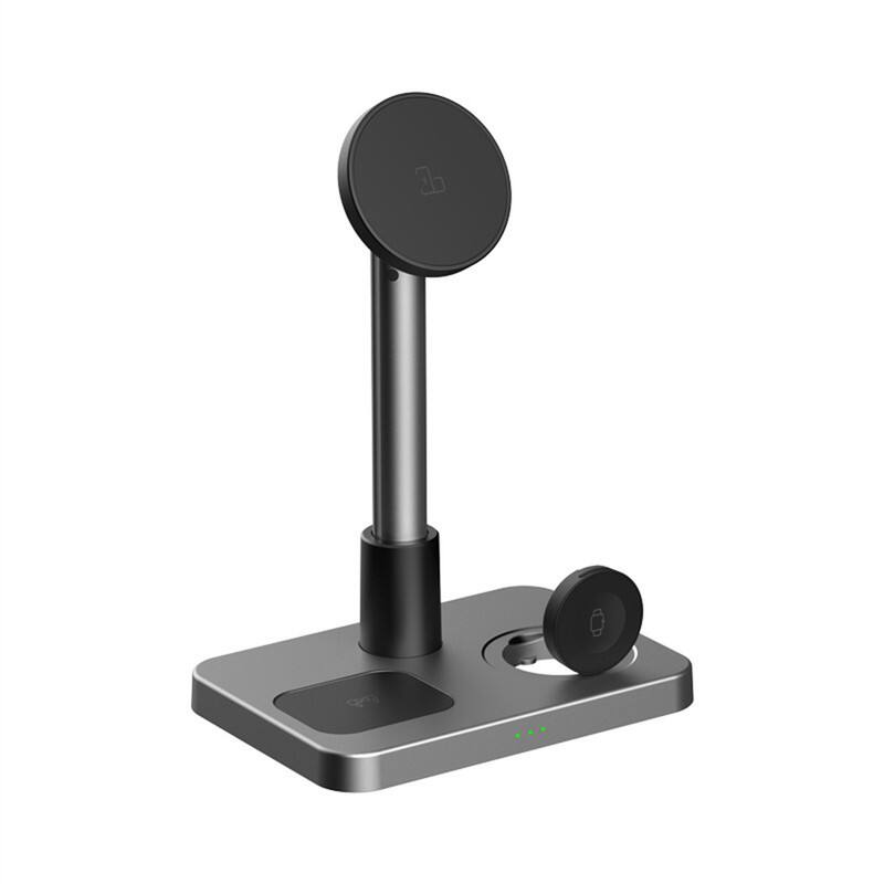 Alt View 1. SKRAN - 3-in-1 Wireless Charger - Magnetic Charging Station with Foldable Aluminum Alloy Stand,Magsafe Compatible for Apple,Gray - Black.