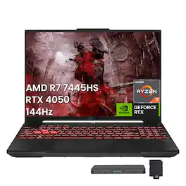 ASUS - TUF A16 16" WUXGA Gaming Laptop,Ryzen 7 7445HS,GeForce RTX 4050,32GB DDR5,2TB SSD+1TB Dock Set,Win 11 Pro - Gray