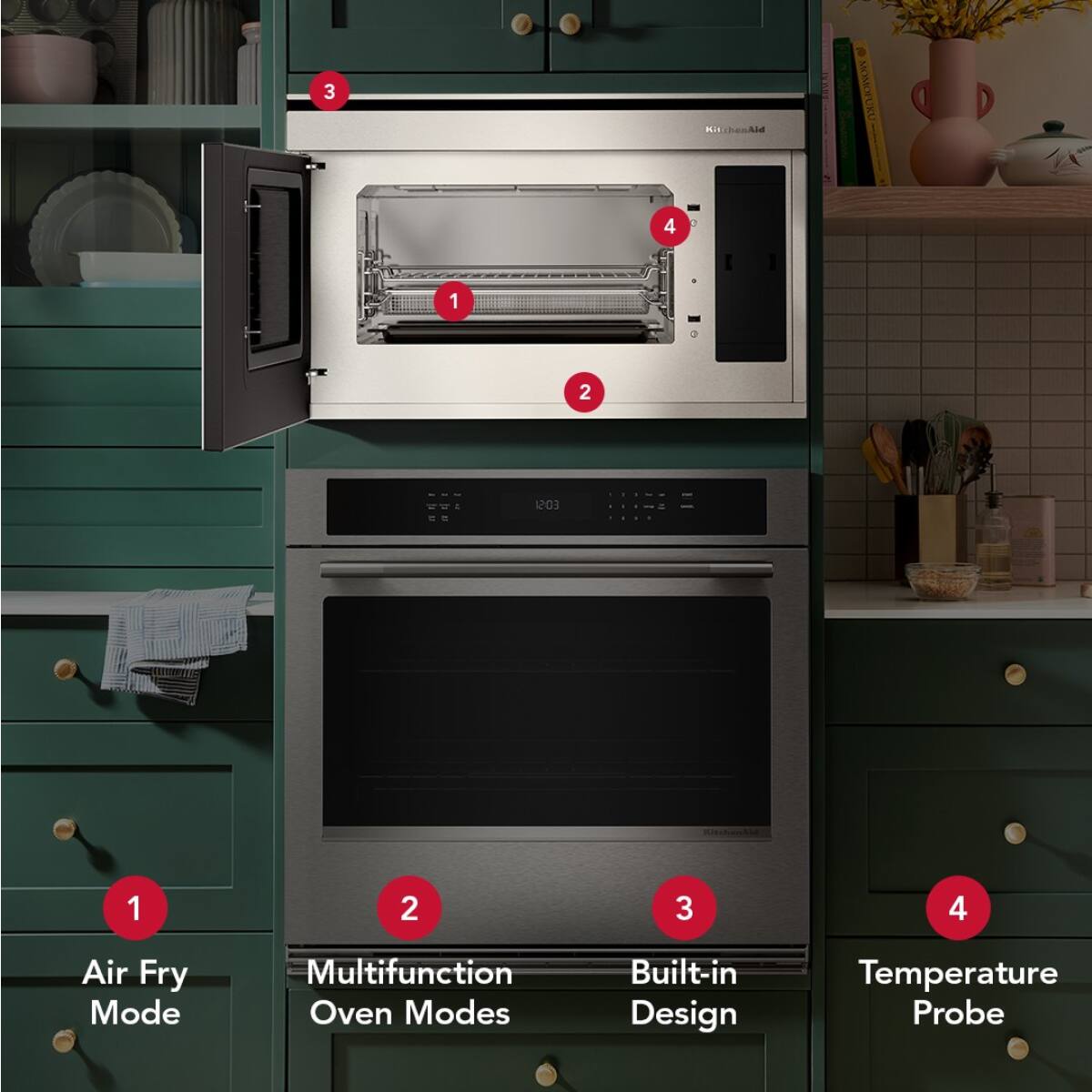 1. Air Fry Mode  
2. Multifunction Oven Modes  
3. Built-in Design  
4. Temperature Probe