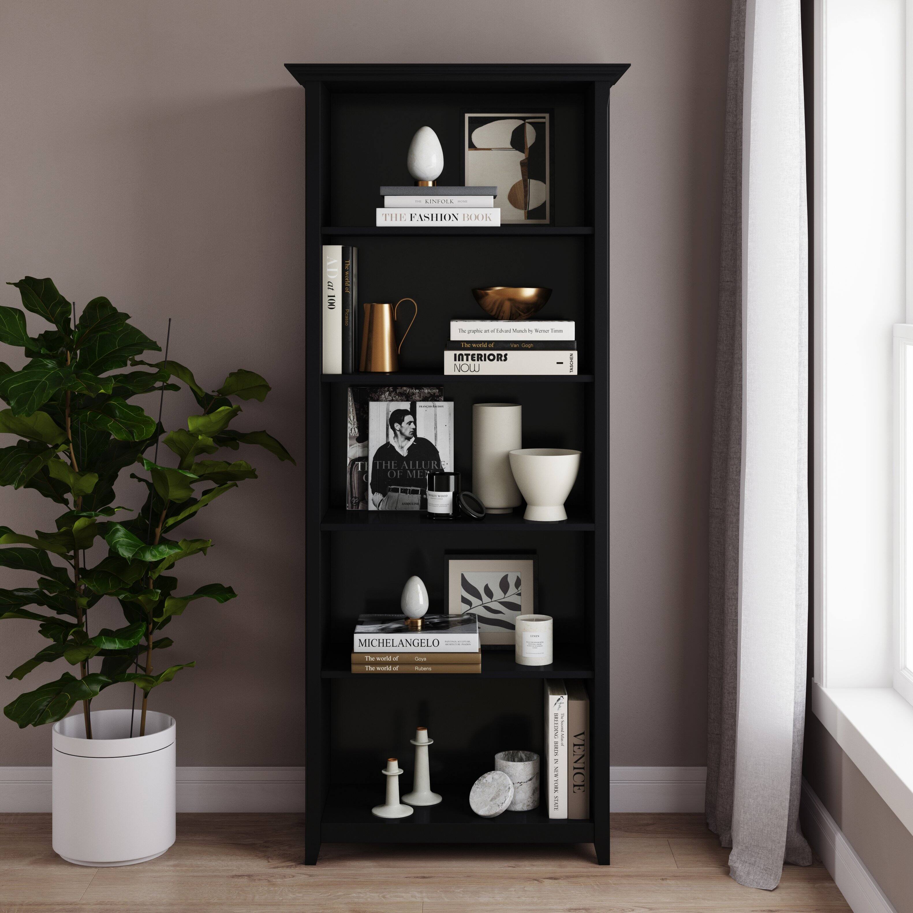 Angle. Simpli Home - Amherst Transitional Wood 5-Shelf Bookcase - Black.
