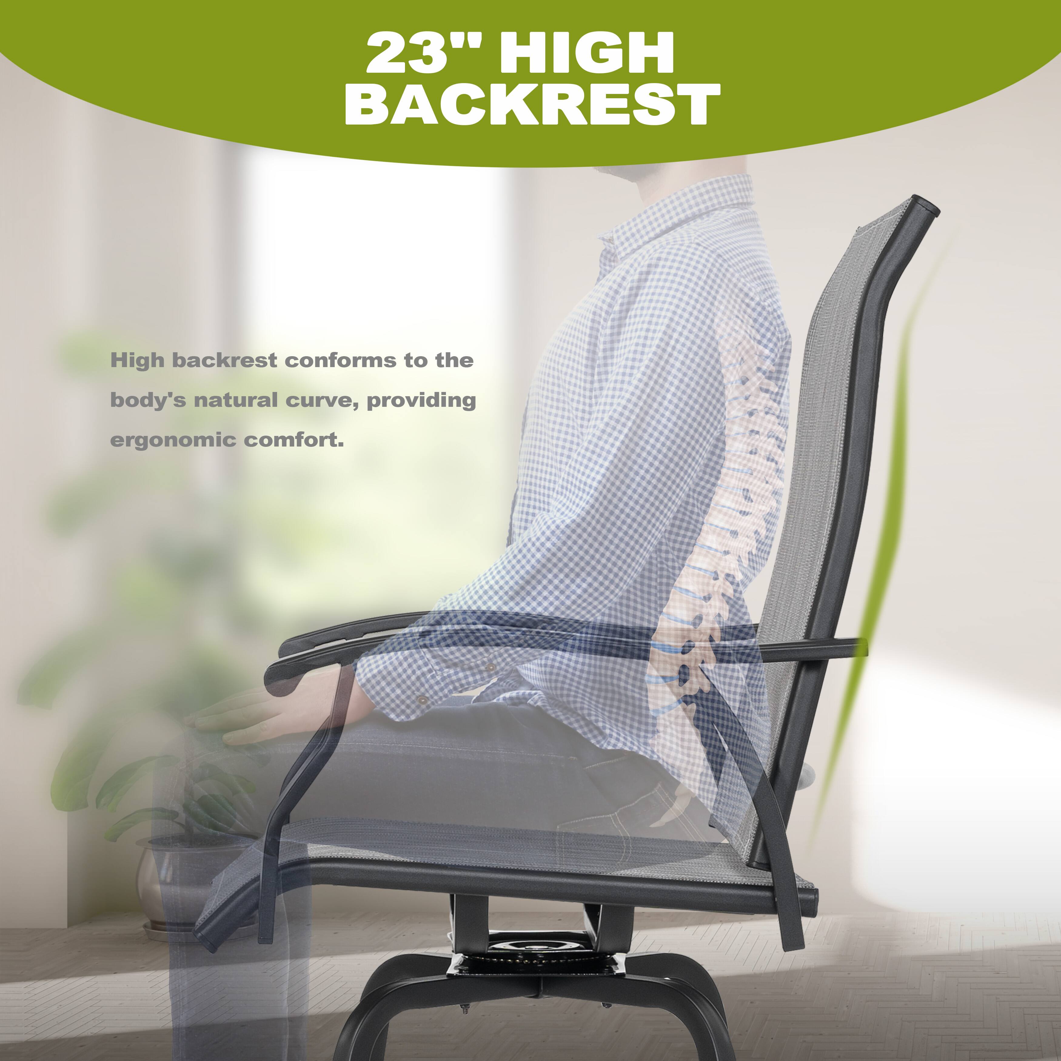 23" HIGH BACKREST

High backrest conforms to the body's natural curve, providing ergonomic comfort.