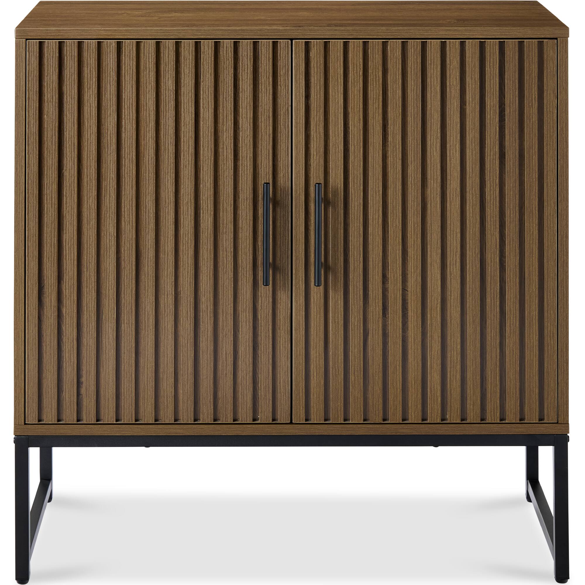 Best Choice Products - 2-Door Slatted Storage Cabinet, Accent Furniture w/ Non-Scratch Foot Pads - Dark Brown