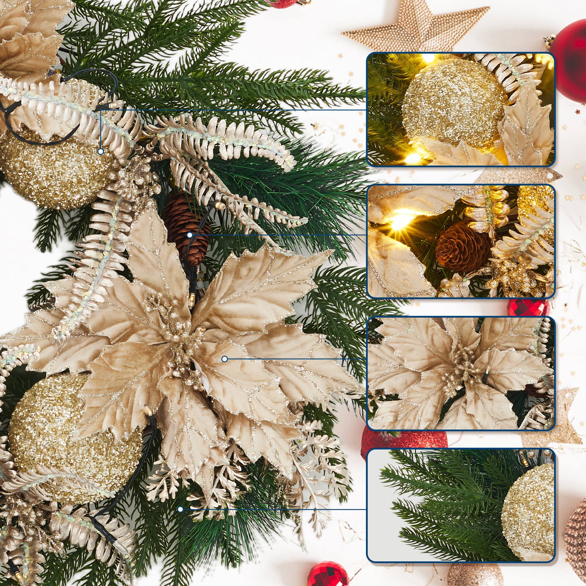 Alt View 4. Acekool - 24 Inch Pre-Lit Christmas Wreath with 20 LED Lights 8 Lighting Modes Timer for Front Door Wall Mantel Gold - Gold.