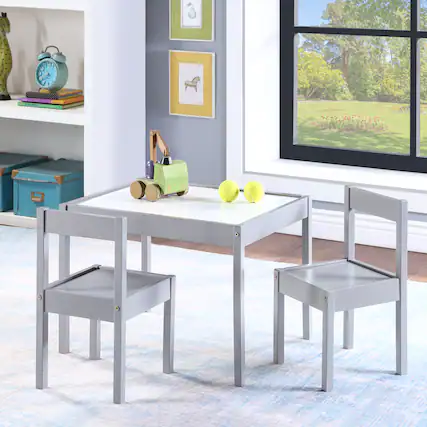 Front. GOODSILO - 3-Piece Children's Dry Erase Activity Table and Chair Set with Durable Wood Construction for Creative Play and Learning - Gray.