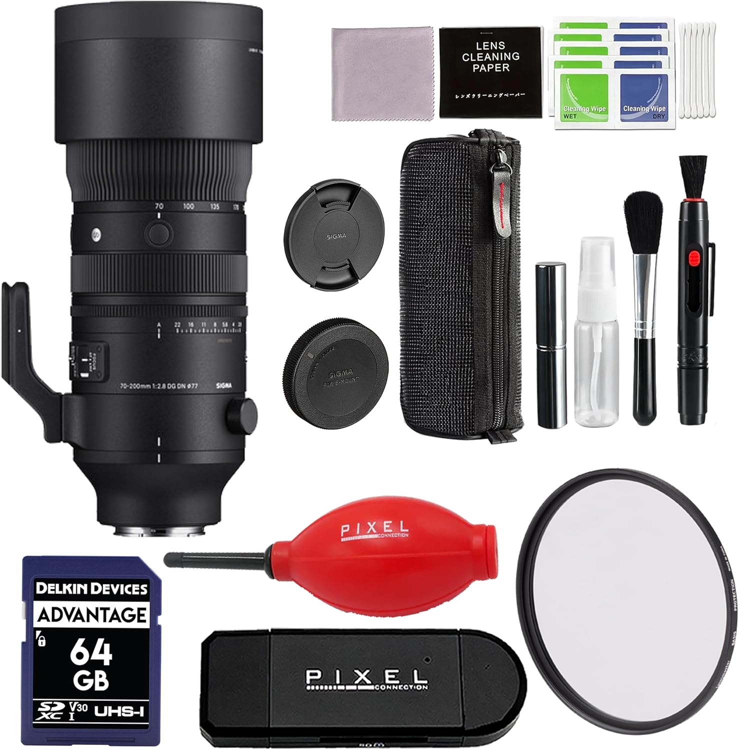 70-200mm f/2.8 DG DN OS Sports Lens for Sony E with Advanced Accessory and Travel Bundle | Sigma 591965 - Black