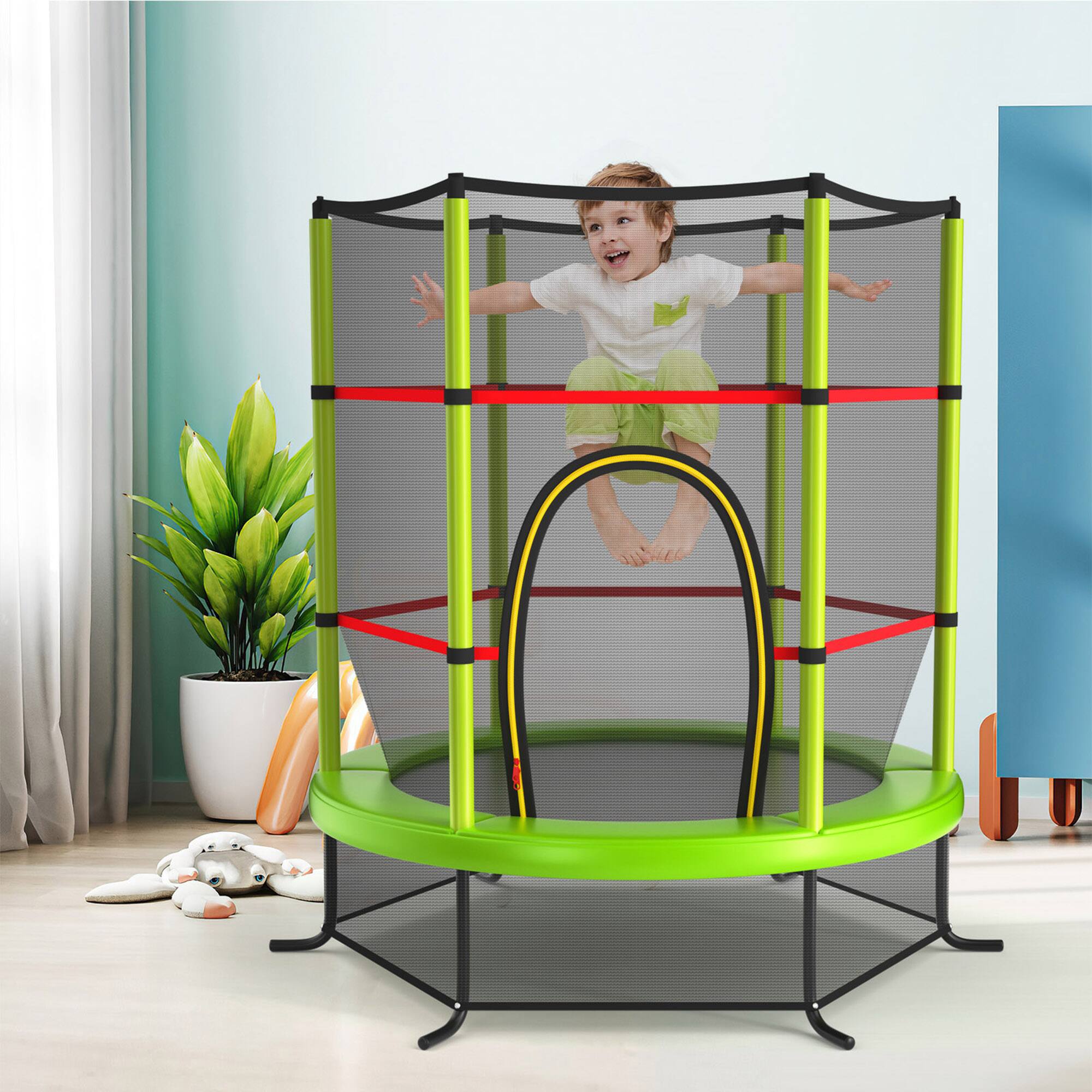 Alt View 2. Gymax - Gymax 55'' Recreational Trampoline for Kids Trampoline w/ Enclosure Net Green - Green.