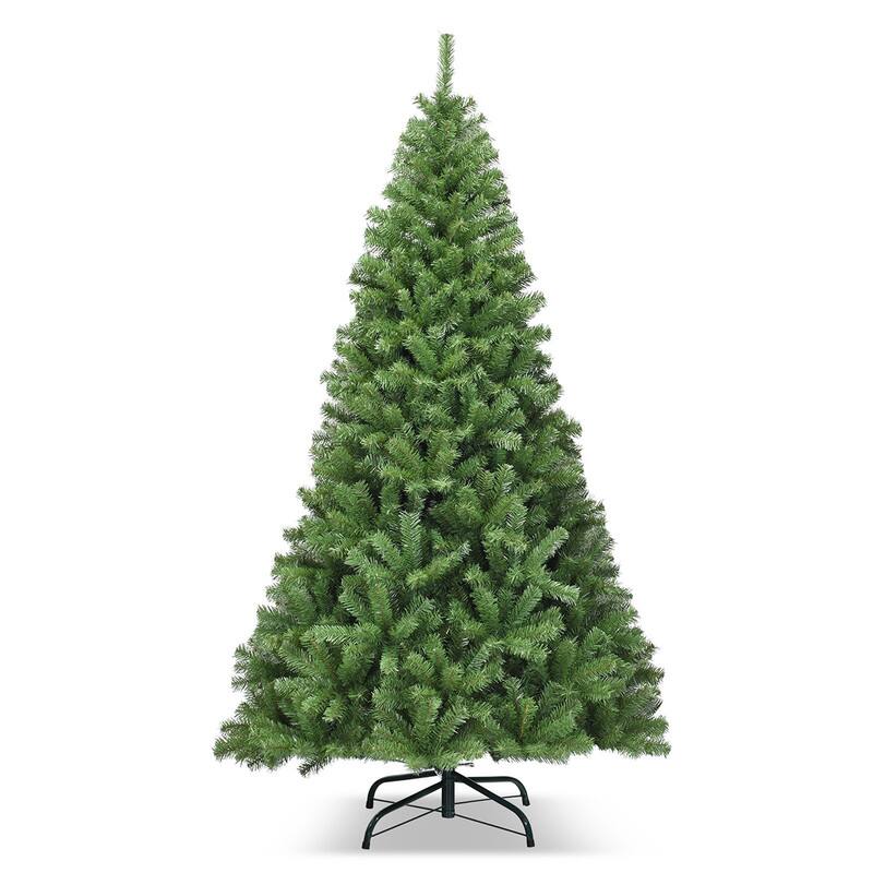 Front. WELLFOR - 6ft Unlit Hinged Premium Green PVC Artificial Christmas Tree with 1000 Lush Branch Tips，Indoor Holiday Decoration - Green.