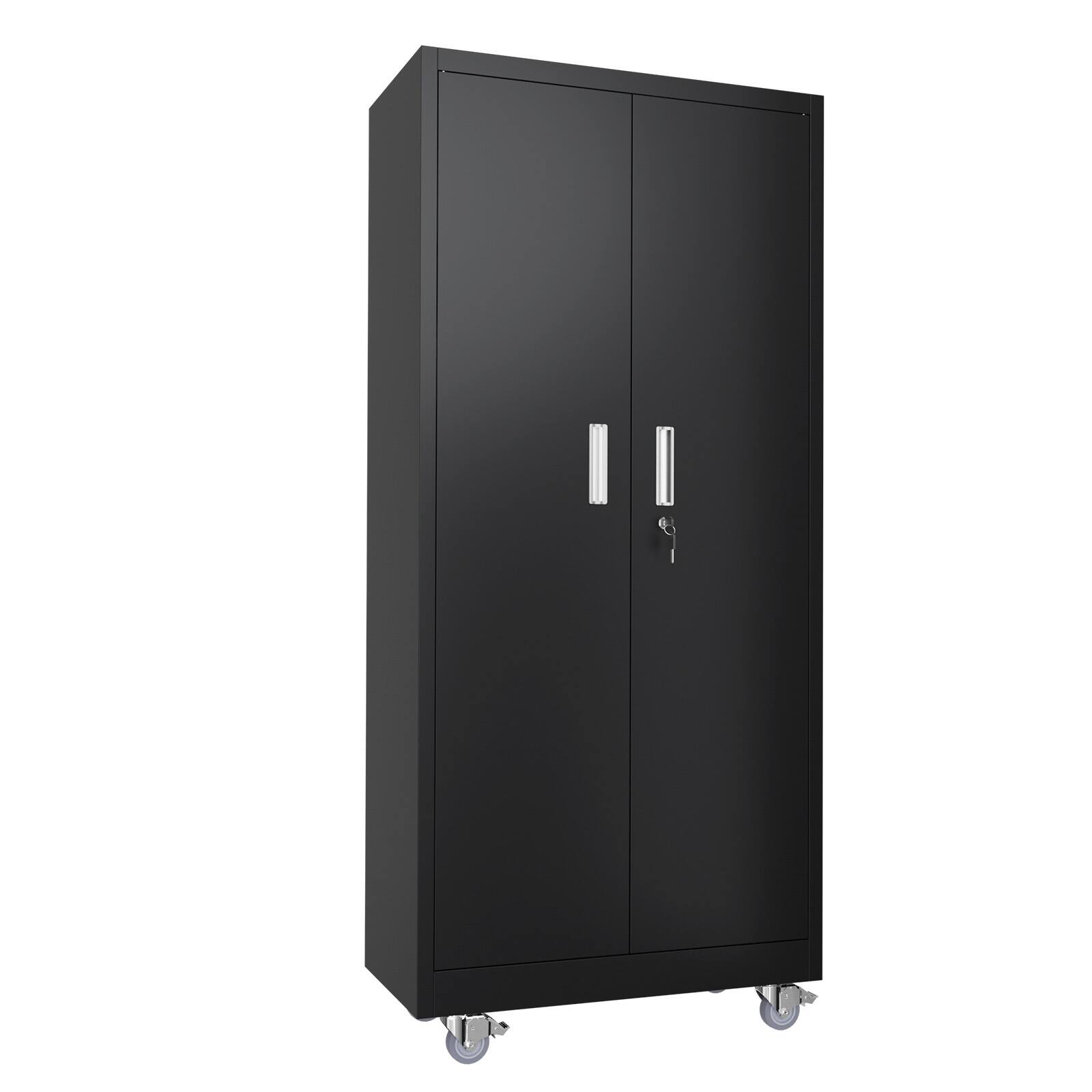 Alt View 7. Winado - Metal Storage Cabinet with 2 Doors, 4 Adjustable Shelves, 750 lbs Capacity, 360° Swivel Wheels for Garage, Office, Home - Black.