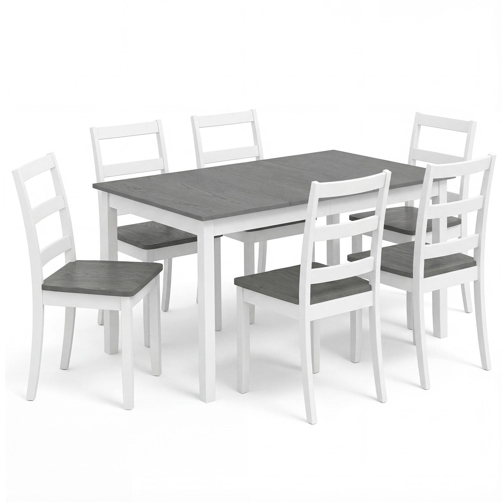 Alt View 5. Gymax - Gymax 7-Piece Dining Set Solid Wood Kitchen Furniture w/ Rectangular Table & 6 Chairs - Brown.